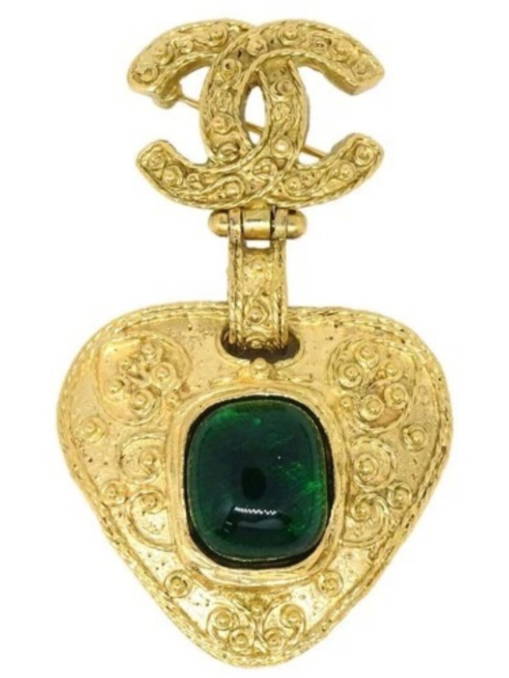 Chanel Brooch Pin Gold Green Gripoix 94A 167866